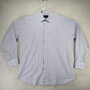 David Donahue Dress Shirt Mens 17.5-34/35 Blue/White Checks Trim Fit Casual